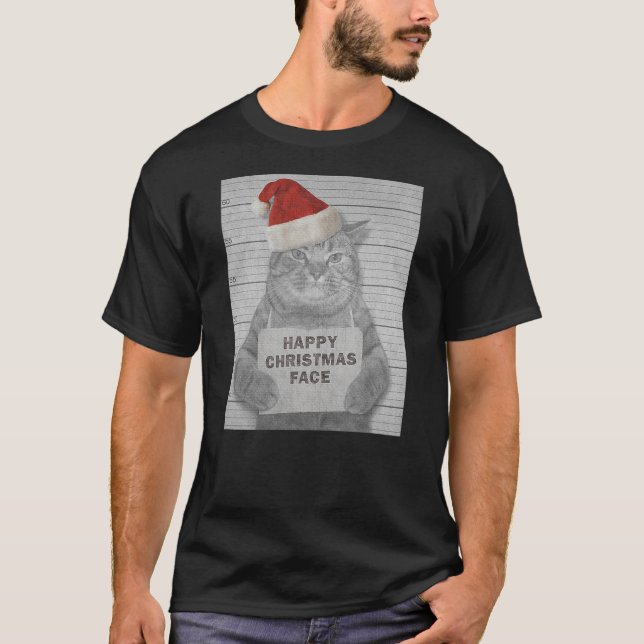 Happy Christmas Face Grouchy Cat T Shirt (Framsida)