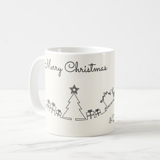 Happy Christmas Line Drawing With Santa & Sleigh Kaffemugg (Framsida vänster)