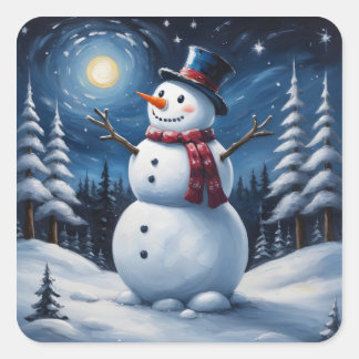 Happy christmas snowman fyrkantigt klistermärke