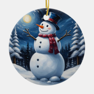 Happy christmas snowman julgransprydnad keramik