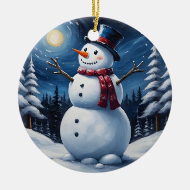 Happy christmas snowman julgransprydnad keramik (Framsidan)