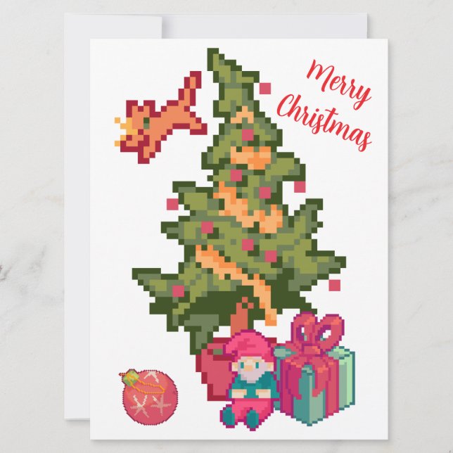 Happy Christmas tree, gnoom, pixelart, Pixel Art  Kort (Framsida)