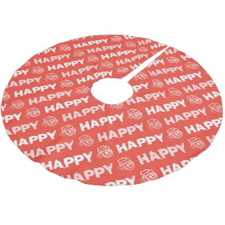 HAPPY Christmas Tree Skirt Julgransmatta Borstad Polyester