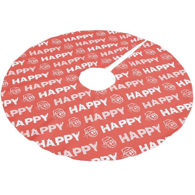 HAPPY Christmas Tree Skirt Julgransmatta Borstad Polyester (Vinklad)