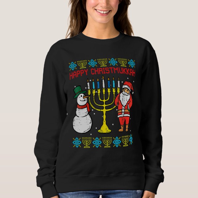 Happy Christmukkah Christmas Ugly Hanukkah Pajamas T Shirt (Framsida)