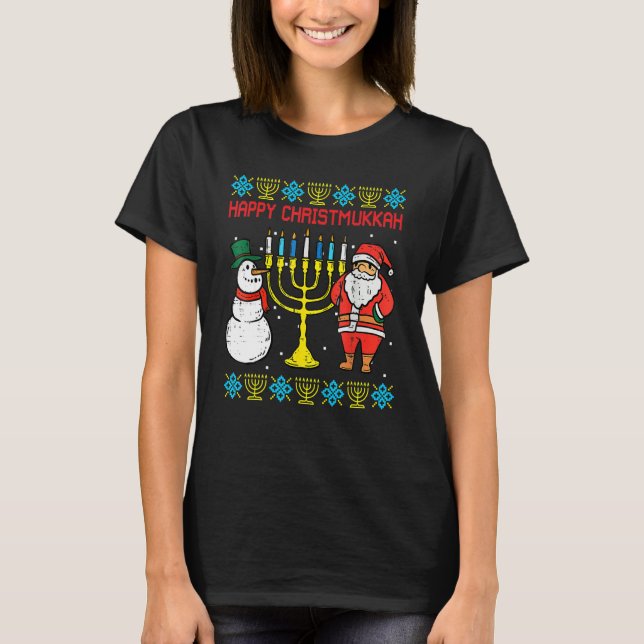 Happy Christmukkah Christmas Ugly Hanukkah Pajamas T Shirt (Framsida)