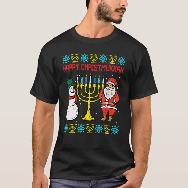Happy Christmukkah Christmas Ugly Hanukkah Pajamas T Shirt (Framsida)