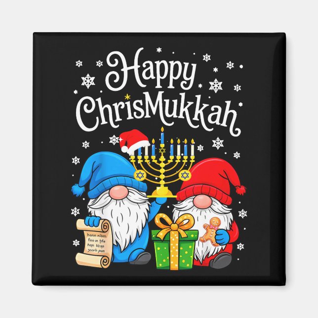 Happy Christmukkah Hanukkah Christmas Gnome Xmas F Magnet (Framsidan)