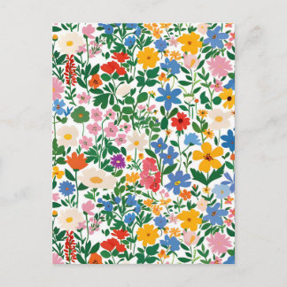 Happy Colourful Botanical Flowers Floral Card. Vykort