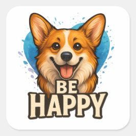 Happy Corgi Cute Dog Lover Design for Positive Fyrkantigt Klistermärke