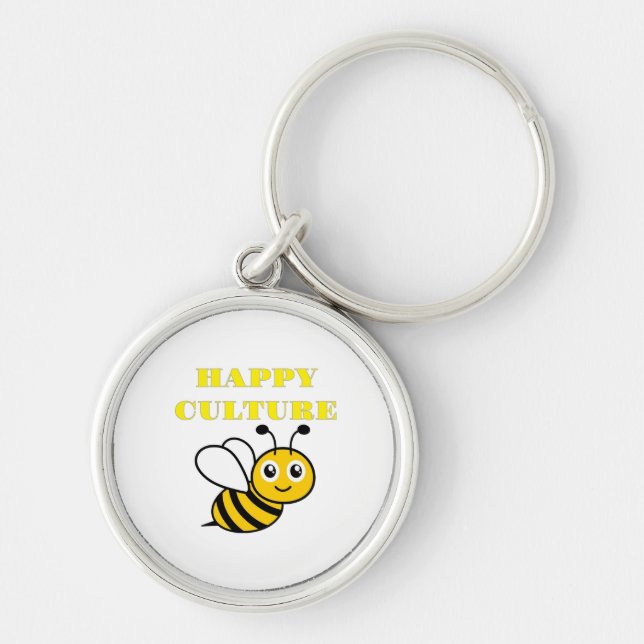 happy culture rund silverfärgad nyckelring (Framsidan)