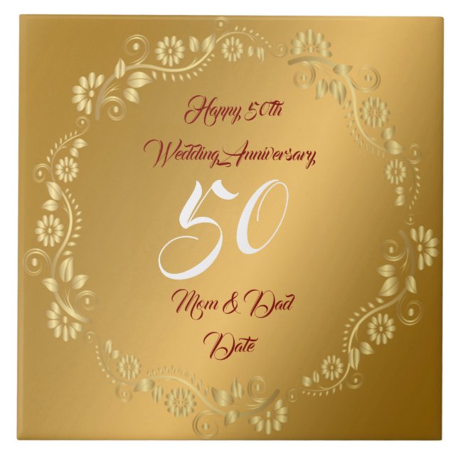 Happy Customize Gold 50th Anniversary Kakelplatta (Framsidan)