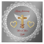 Happy Customize Silver Lace Anniversary Kakelplatta<br><div class="desc">Happy Customize Silver Lace Anniversary ceramic tile - Customized And Personalized Product - (Type BOKI412 in the site search (browser) to see the offer of all my creations. Thanks. ) - See my other products and collections, choose a gift for you and your dear ones. Thanks for buying in my...</div>
