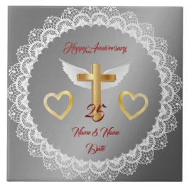 Happy Customize Silver Lace Anniversary Kakelplatta