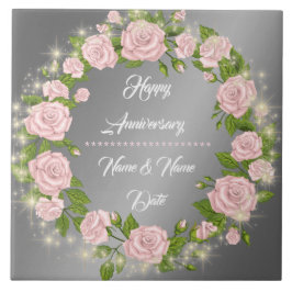 Happy Customize Silver Rose Anniversary Kakelplatta