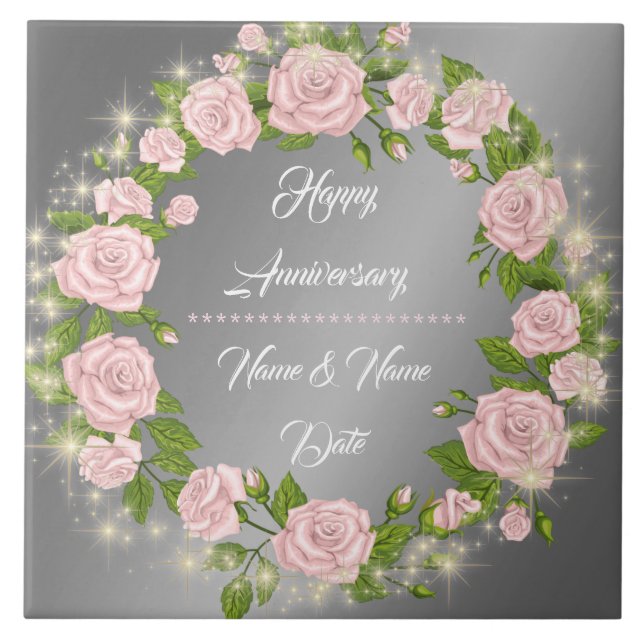 Happy Customize Silver Rose Anniversary Kakelplatta (Framsidan)
