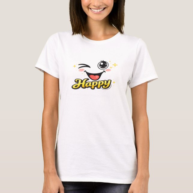 Happy Cute Smiley Face Graphic T-Shirt for Women (Framsida)