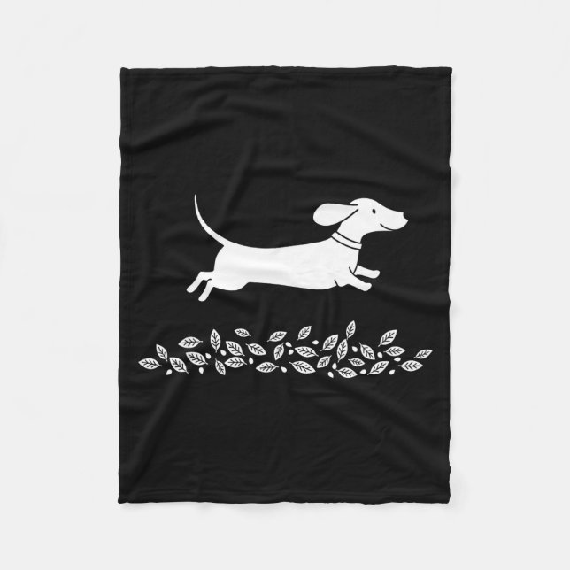 Happy Dachshund With Autumn Leaves For Pet Lovers  Fleecefilt (Framsidan)