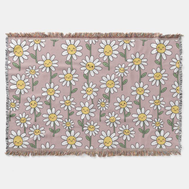 Happy Daisy Smiles Pink Floral Pattern Filt (Framsidan)