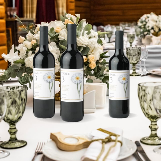 Happy Daisy Table Number Wine Label Vinflaska Etikett (Skapare uppladdad)