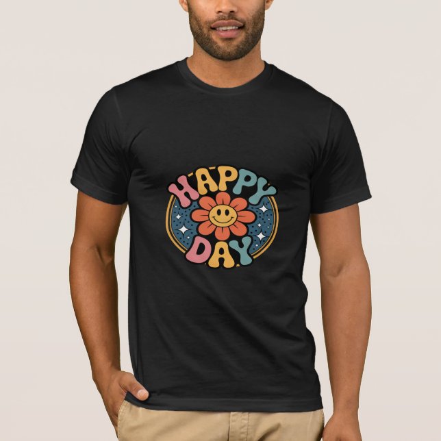 Happy Day Smiley Flower T Shirt (Framsida)