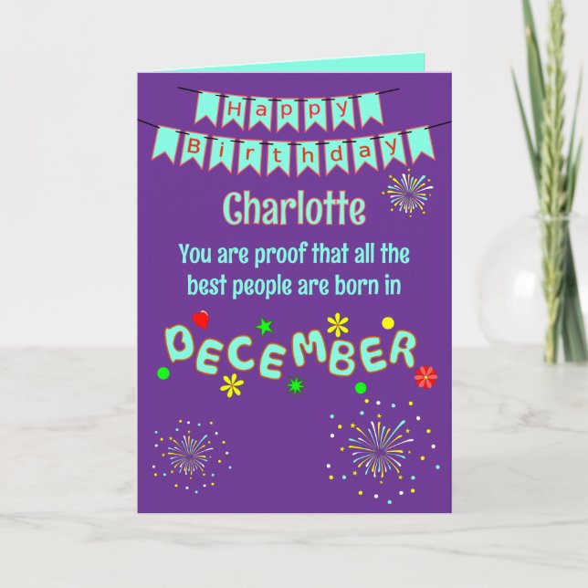 Happy December Birthday Folded Greeting Card Kort (Framsida)