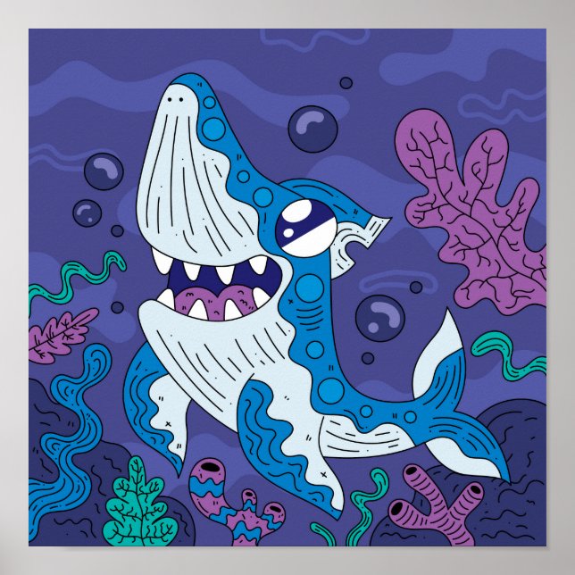 Happy Deep Sea Shark Poster (Framsidan)