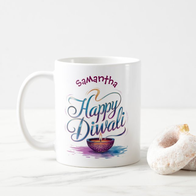 Happy Diwali customisable white  Kaffemugg (Med munk)