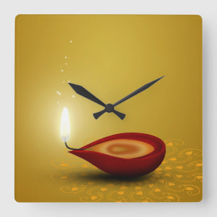 Happy Diwali Diya - Wall Clock Fyrkantig Klocka