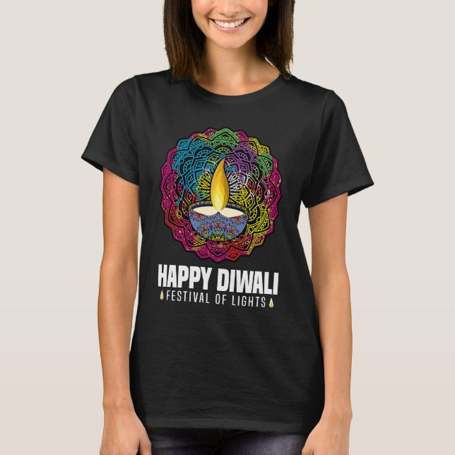 Happy Diwali Festival Of Lights Hindu Celebration T Shirt (Framsida)