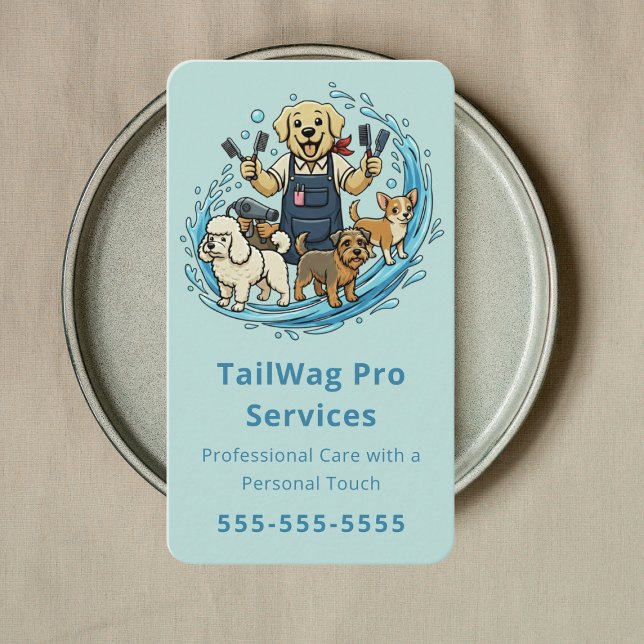 Happy Dog Grooming Pet Sitter Dog Groomer Blue Visitkort (Skapare uppladdad)