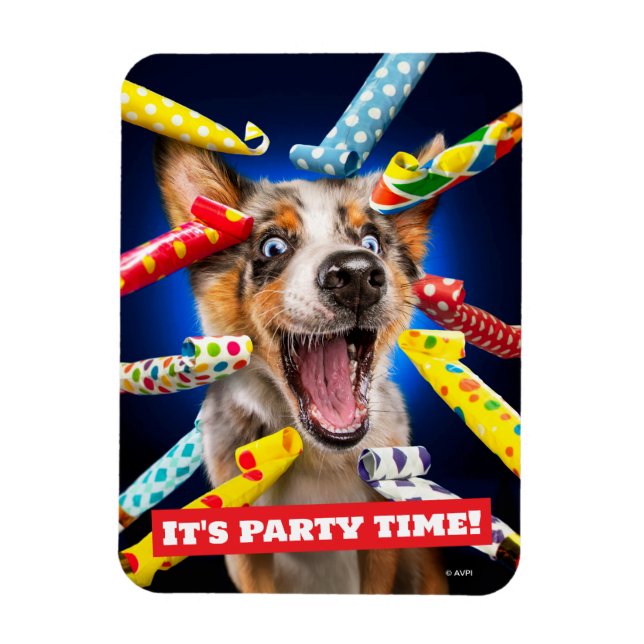 Happy Dog Party Blowers Magnet (Vertikal)