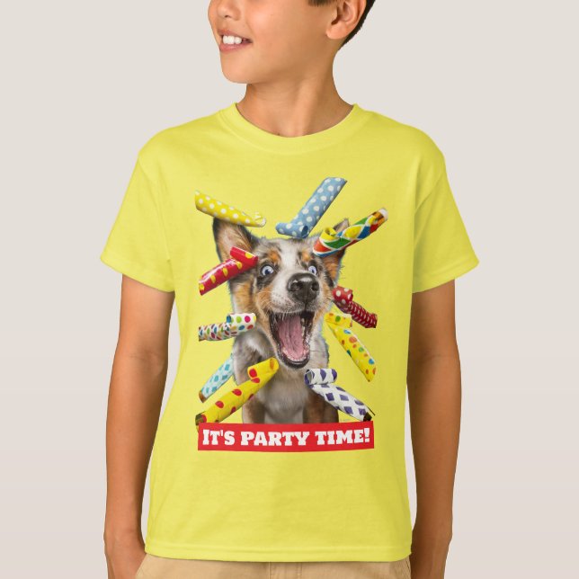 Happy Dog Party Blowers T Shirt (Framsida)