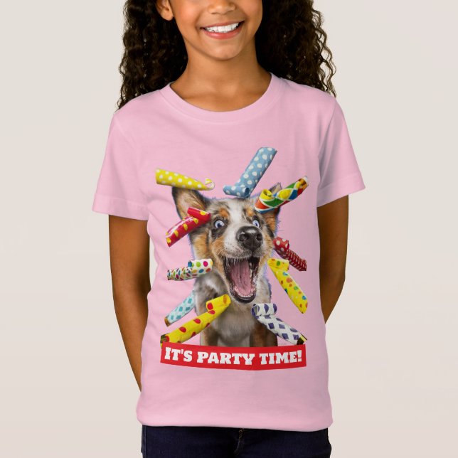 Happy Dog Party Blowers T Shirt (Framsida)