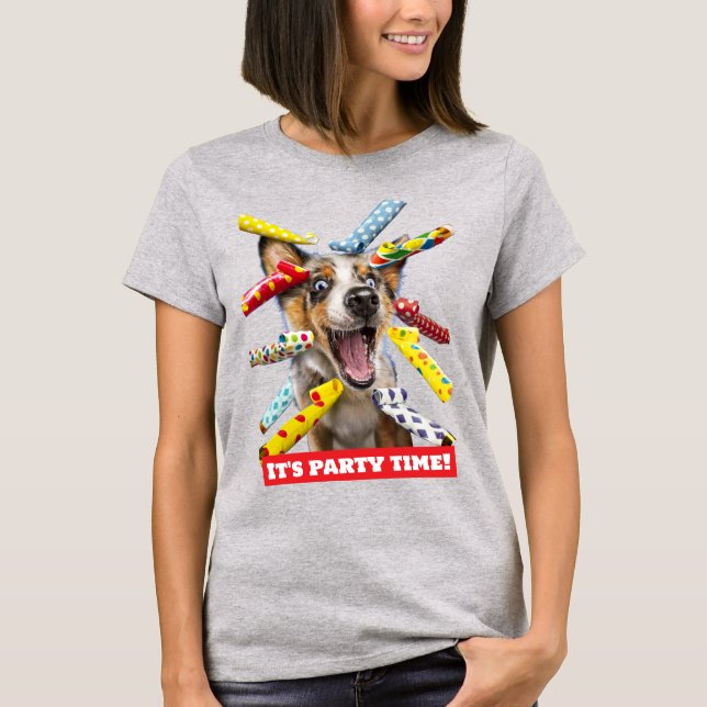 Happy Dog Party Blowers T Shirt (Framsida)