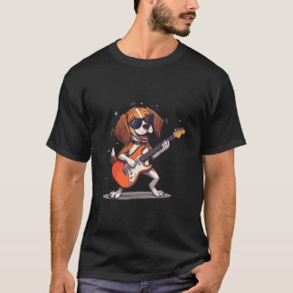 Happy Dog Rocker Playing Guitar with sunglasses T Shirt