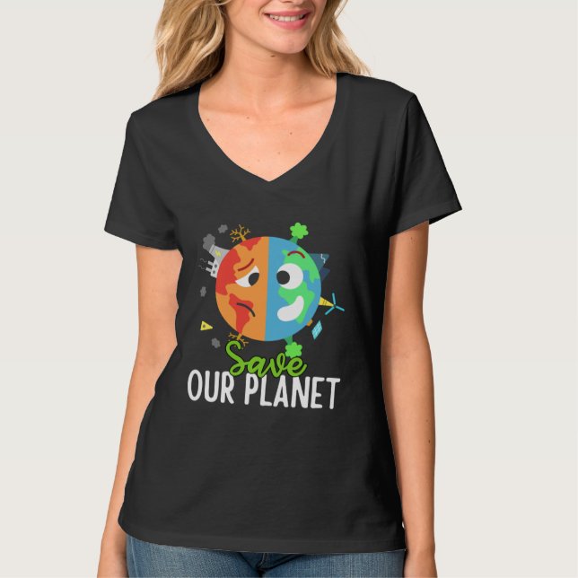 Happy Earth Day Every Day Kids Boys Girls Save Our T Shirt (Framsida)
