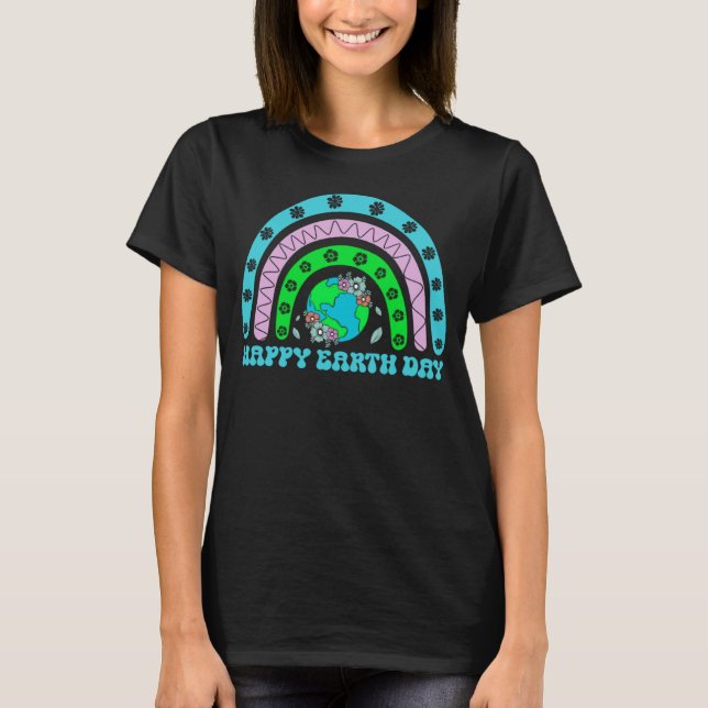 Happy Earth Day Rainbow  Cute Doodle Floral Graphi T Shirt (Framsida)