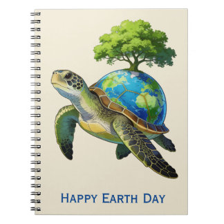 Happy Earth Day Turtle Planet and Tree Anteckningsbok