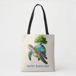 Happy Earth Day Turtle Planet and Tree Tygkasse