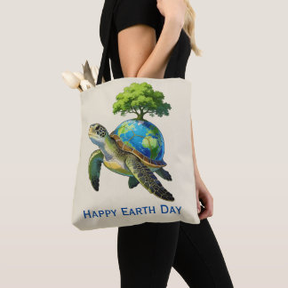 Happy Earth Day Turtle Planet and Tree Tygkasse