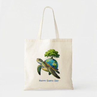 Happy Earth Day Turtle Planet and Tree Tygkasse