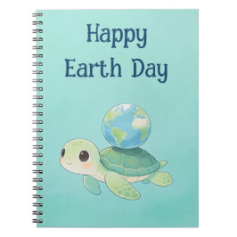 Happy Earth Day Turtle with Globe Anteckningsbok