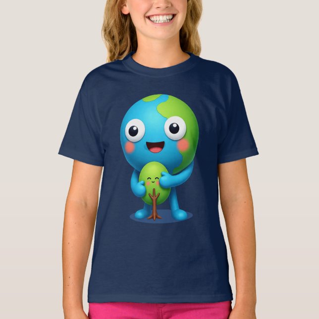 Happy Earth Hugging Tree Shirt Cute Nature T Shirt (Framsida)