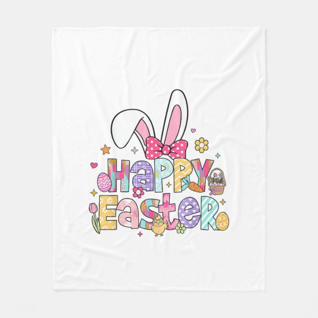 Happy Easter 2026 Cute Bunny Rabbit Easter Day Wom Fleecefilt (Framsidan)