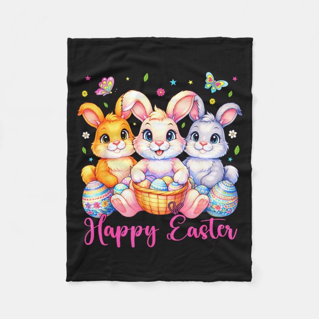 Happy Easter 2026 Cute Bunny Rabbit Easter Day Wom Fleecefilt (Framsidan)