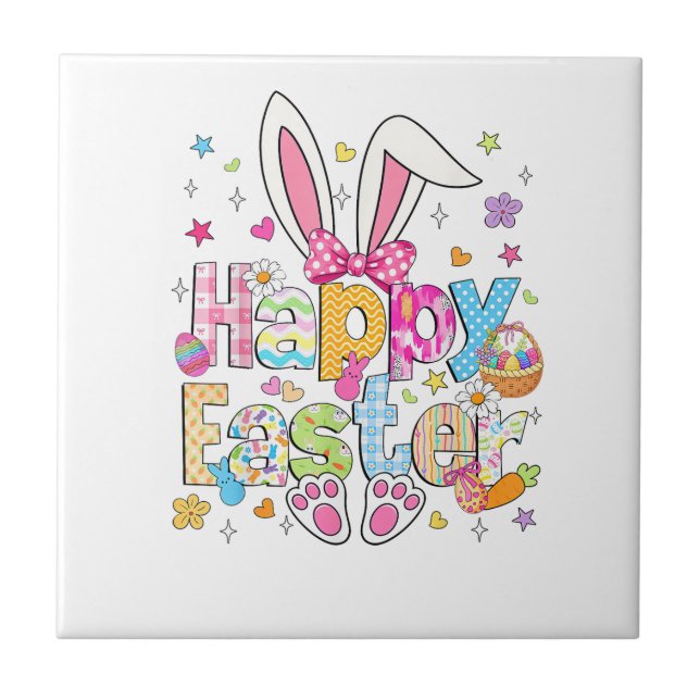 Happy Easter 2026 Cute Bunny Rabbit Easter Day Wom Kakelplatta (Framsidan)