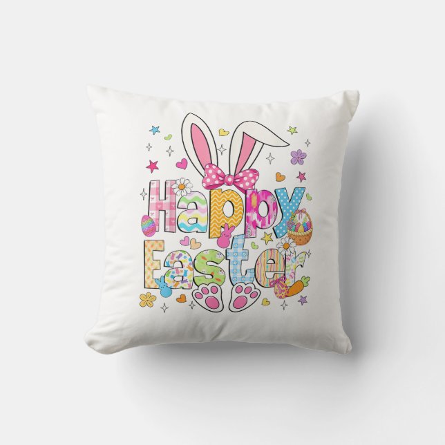 Happy Easter 2026 Cute Bunny Rabbit Easter Day Wom Kudde (Framsida)