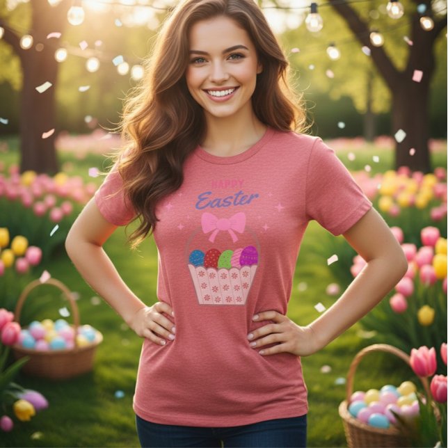 Happy Easter Basket Pink Bow Women's T-Shirt (Skapare uppladdad)