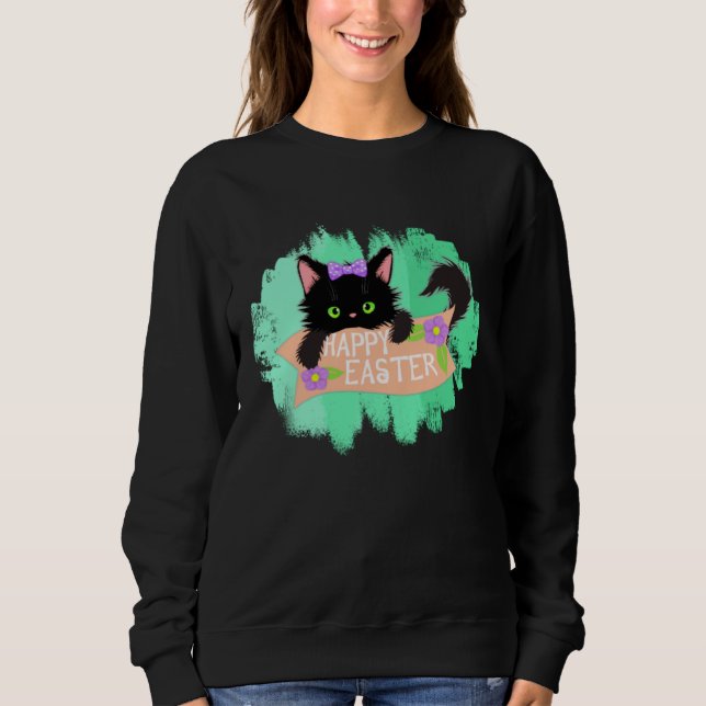 Happy Easter Black Kitty T Shirt (Framsida)